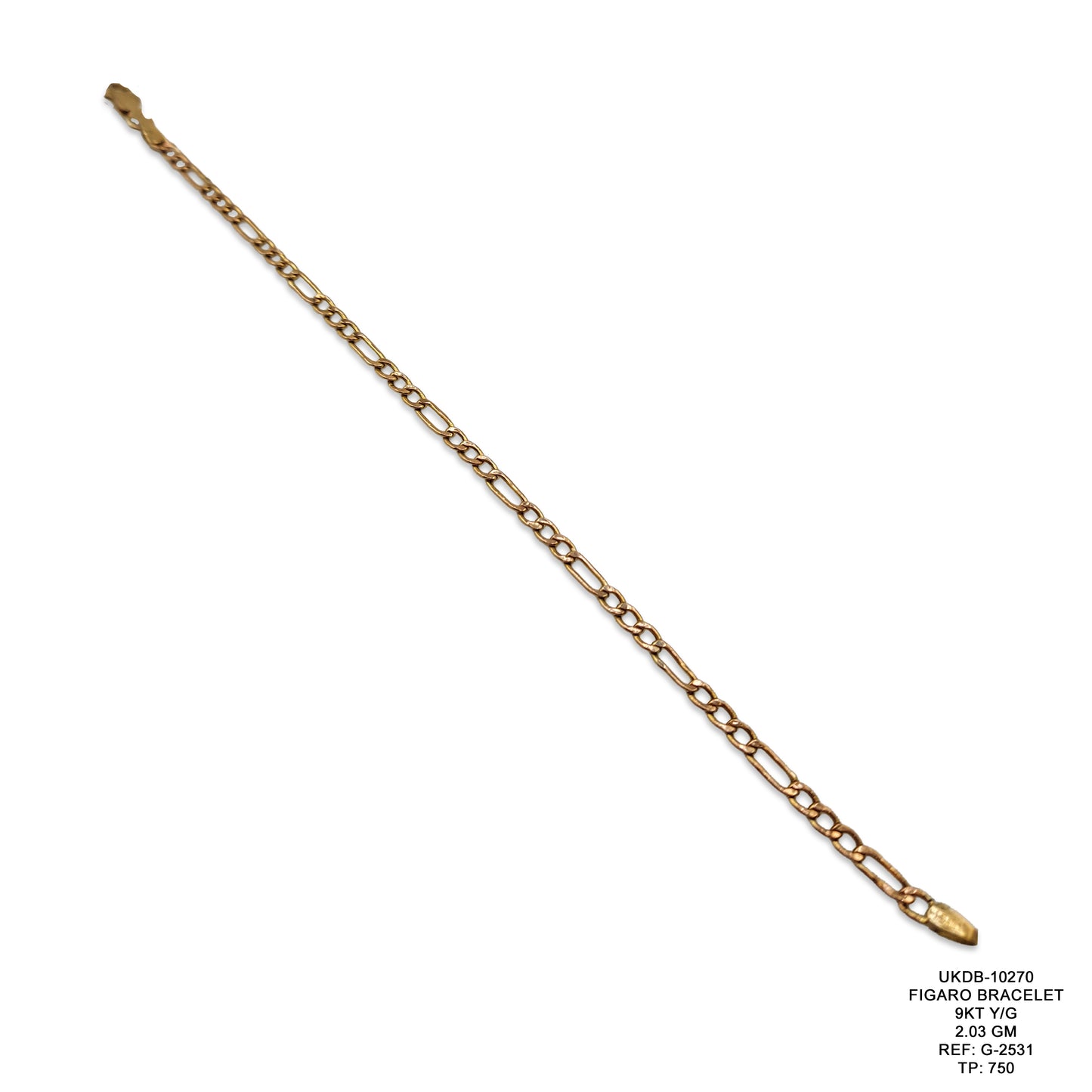 9KT Yellow Gold Figaro Bracelet 2.03GM – Elegant Lightweight Gold Chain Bracelet