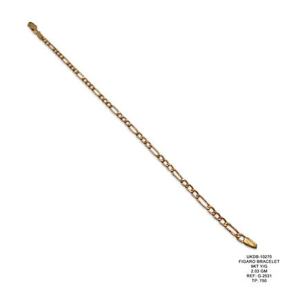 9KT Yellow Gold Figaro Bracelet 2.03GM – Elegant Lightweight Gold Chain Bracelet