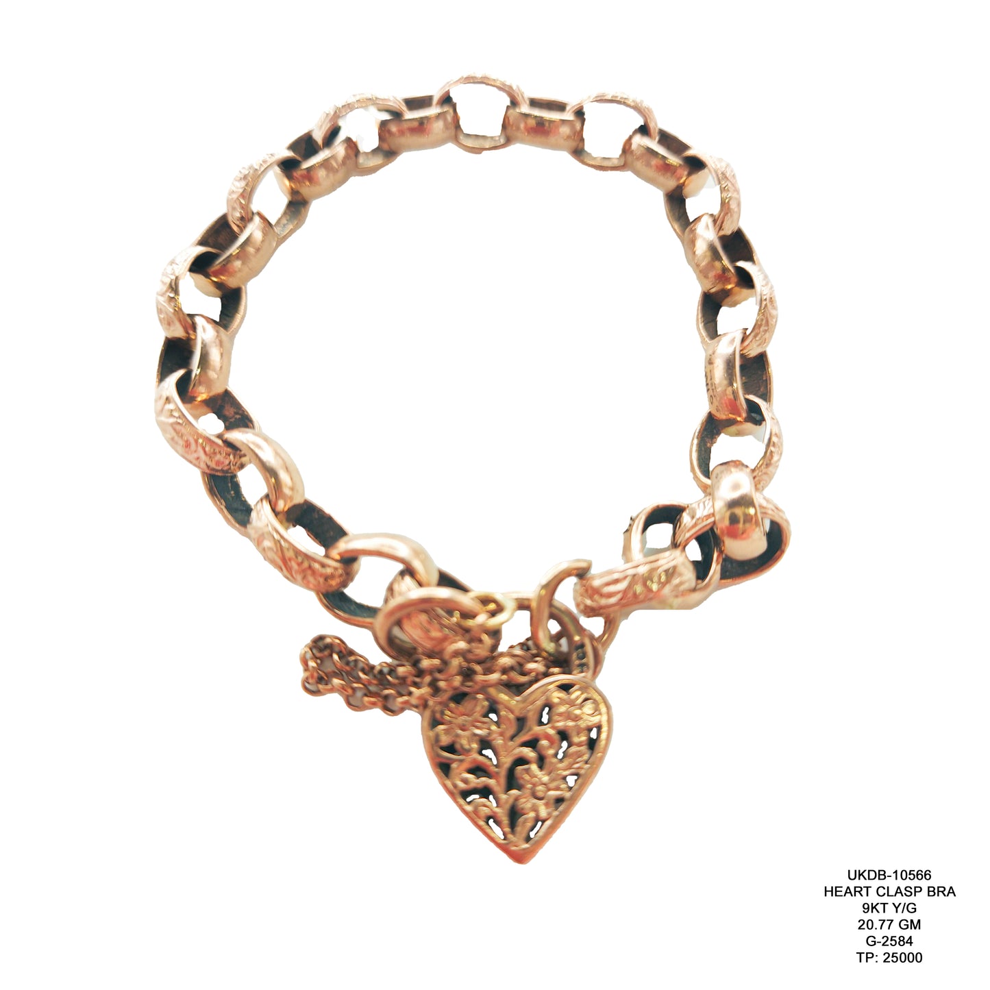 Heart Clasp Bracelet in 9KT Yellow Gold | Elegant Gold Bracelet 20.77 GM