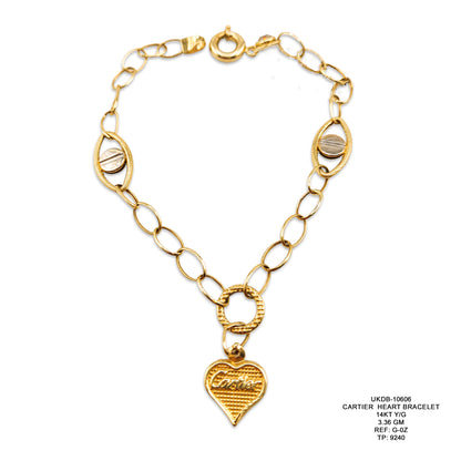 14KT Yellow Gold Cartier Style Heart Bracelet 3.36GM – Elegant Designer Love Bracelet
