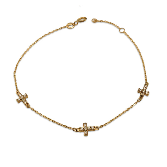 9KT Yellow Gold CZ Cross Bracelet 1.36GM – Elegant Religious Gold Bracelet