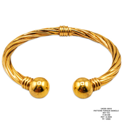 9KT Yellow Gold Pattern Torque Bangle 11.64GM – Stylish Designer Gold Bracelet
