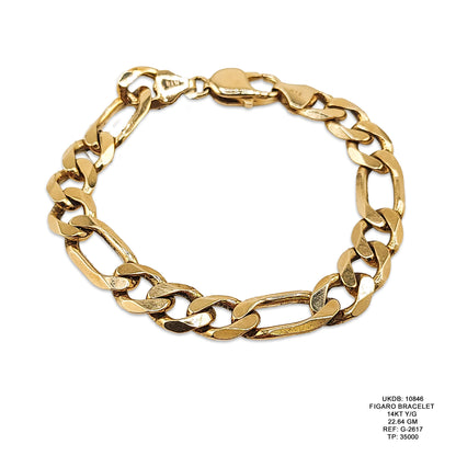 14KT Yellow Gold Figaro Bracelet 22.64GM – Heavy Luxury Figaro Gold Bracelet