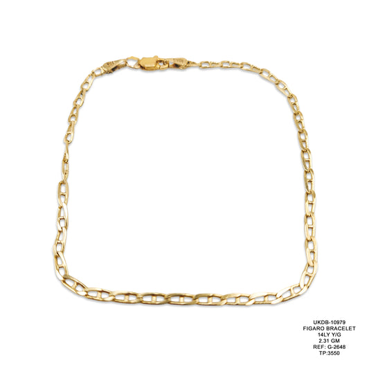 14KT Yellow Gold Figaro Bracelet 2.31GM – Elegant Lightweight Gold Bracelet
