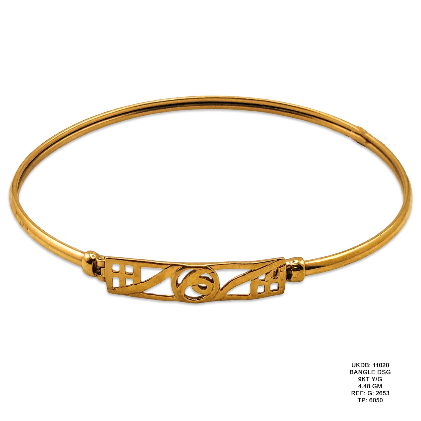 9KT Yellow Gold Designer Bangle 4.48GM – Elegant Lightweight Gold Bracelet