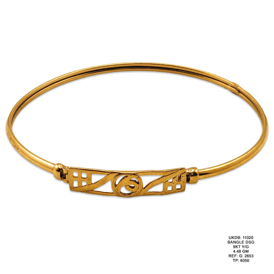9KT Yellow Gold Designer Bangle 4.48GM – Elegant Lightweight Gold Bracelet
