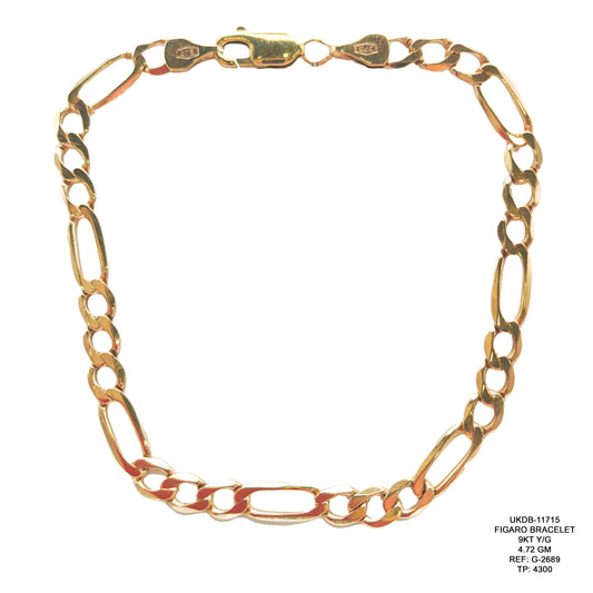9KT Yellow Gold Figaro Bracelet 4.72GM – Elegant Lightweight Gold Bracelet