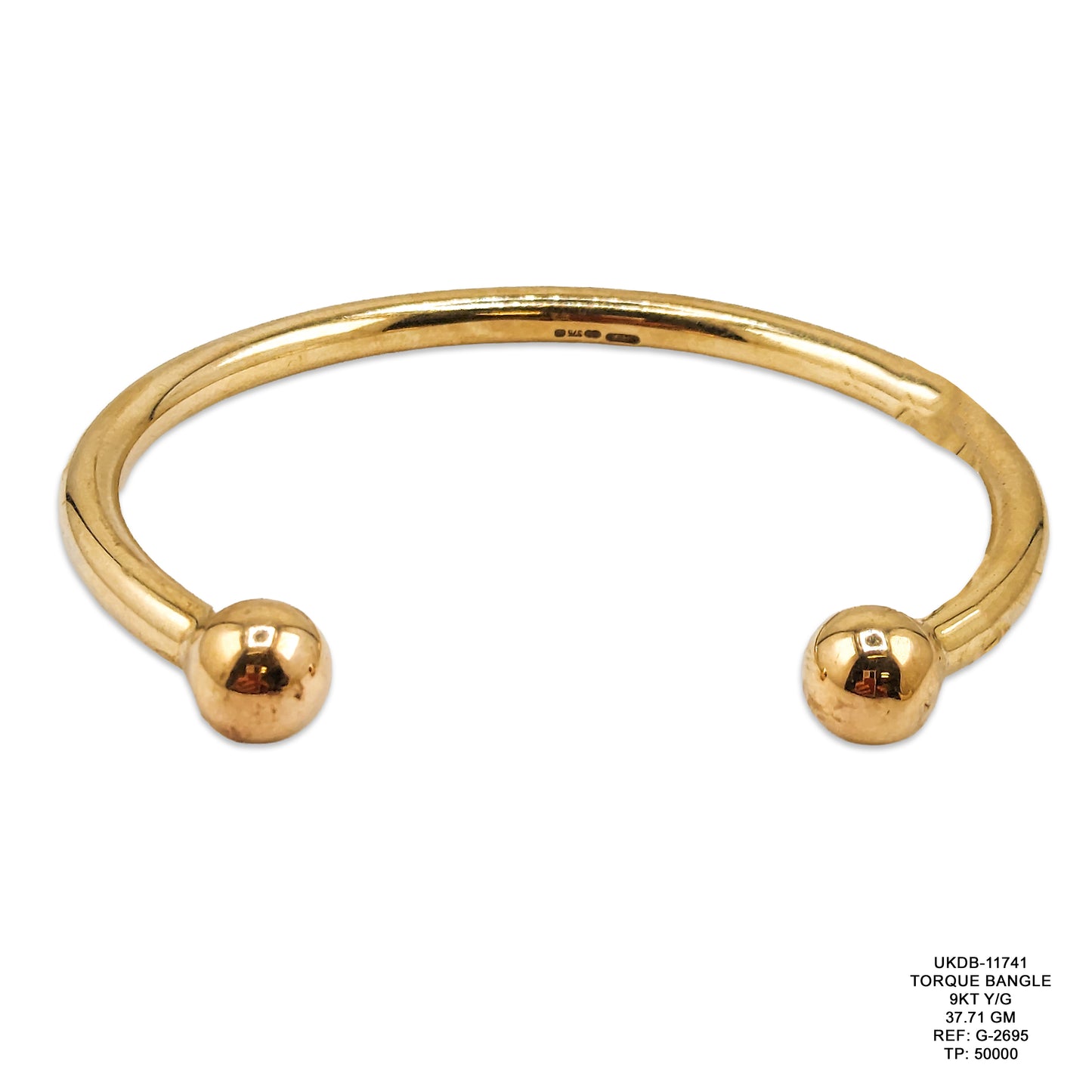 9KT Yellow Gold Torque Bangle 37.71GM – Heavy Luxury Designer Gold Bracelet