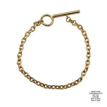 9KT Yellow Gold T Bar Bracelet 3.00GM – Elegant Minimal Gold Designer Bracelet
