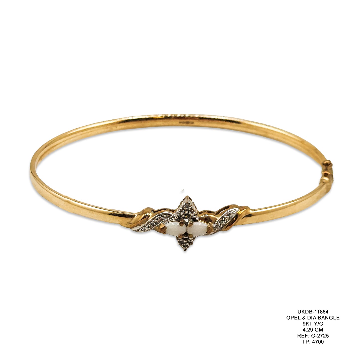 9KT Yellow Gold Opal & Diamond Bangle 4.29GM – Elegant Designer Gold Bracelet