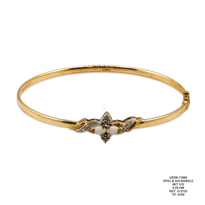9KT Yellow Gold Opal & Diamond Bangle 4.29GM – Elegant Designer Gold Bracelet