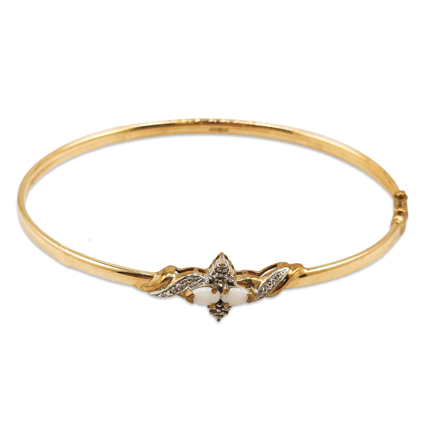 9KT Yellow Gold Opal & Diamond Bangle 4.29GM – Elegant Designer Gold Bracelet