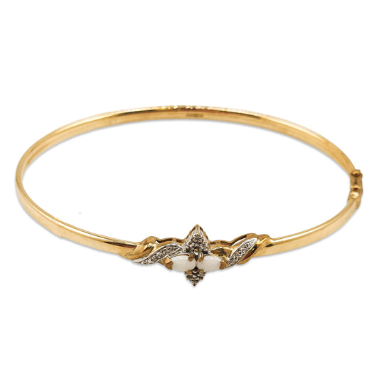 9KT Yellow Gold Opal & Diamond Bangle 4.29GM – Elegant Designer Gold Bracelet