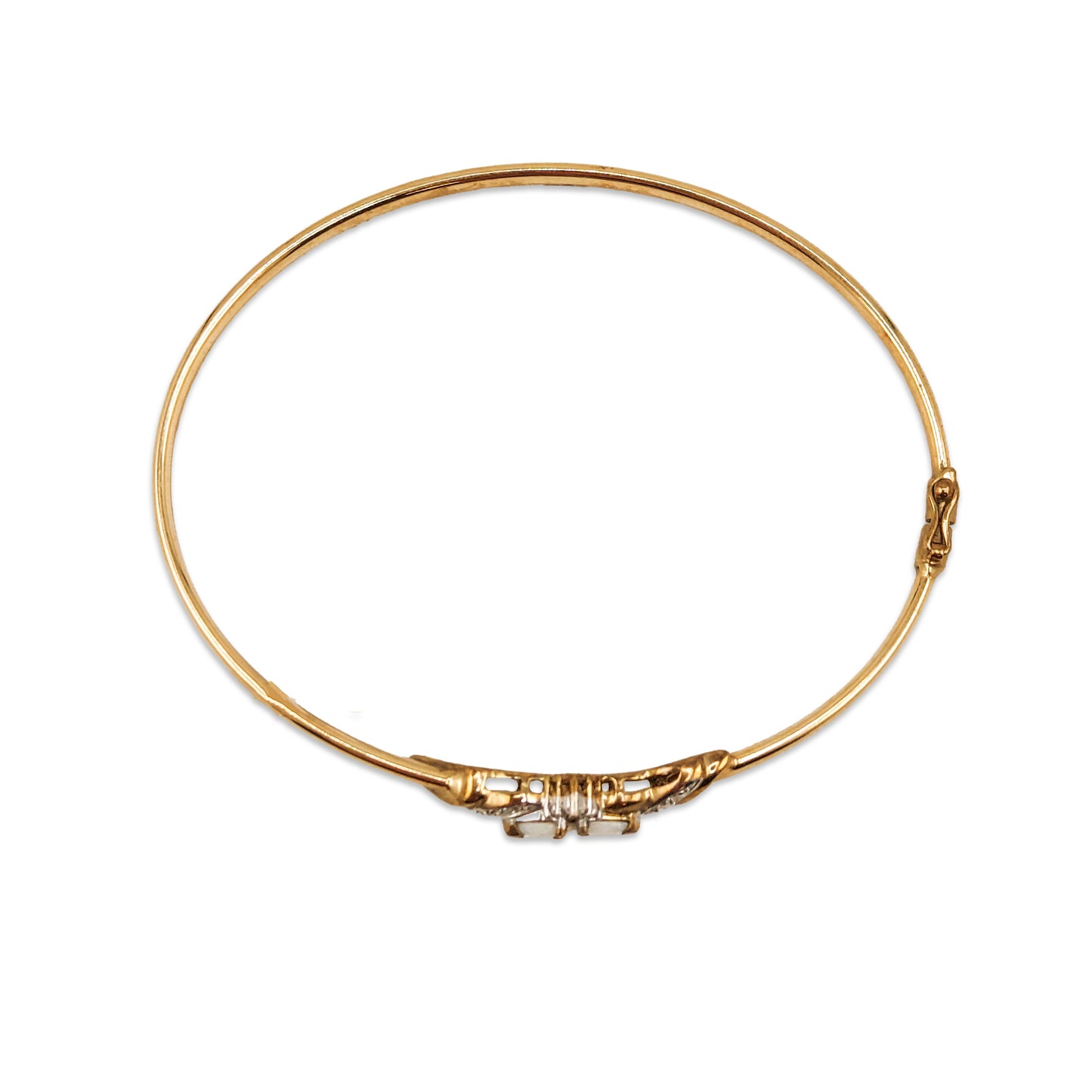 9KT Yellow Gold Opal & Diamond Bangle 4.29GM – Elegant Designer Gold Bracelet
