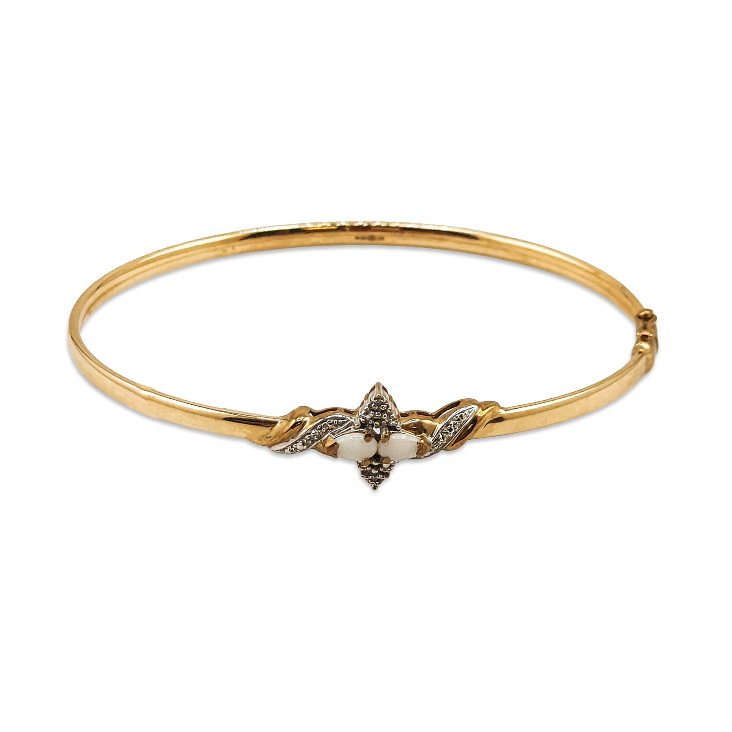 9KT Yellow Gold Opal & Diamond Bangle 4.29GM – Elegant Designer Gold Bracelet