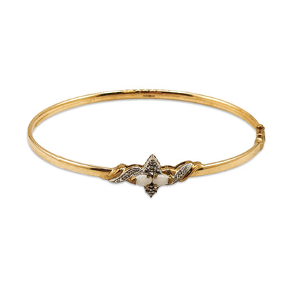 9KT Yellow Gold Opal & Diamond Bangle 4.29GM – Elegant Designer Gold Bracelet