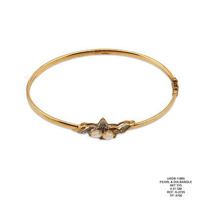 9KT Yellow Gold Pearl & Diamond Bangle 4.31GM – Elegant Designer Pearl Gold Bracelet