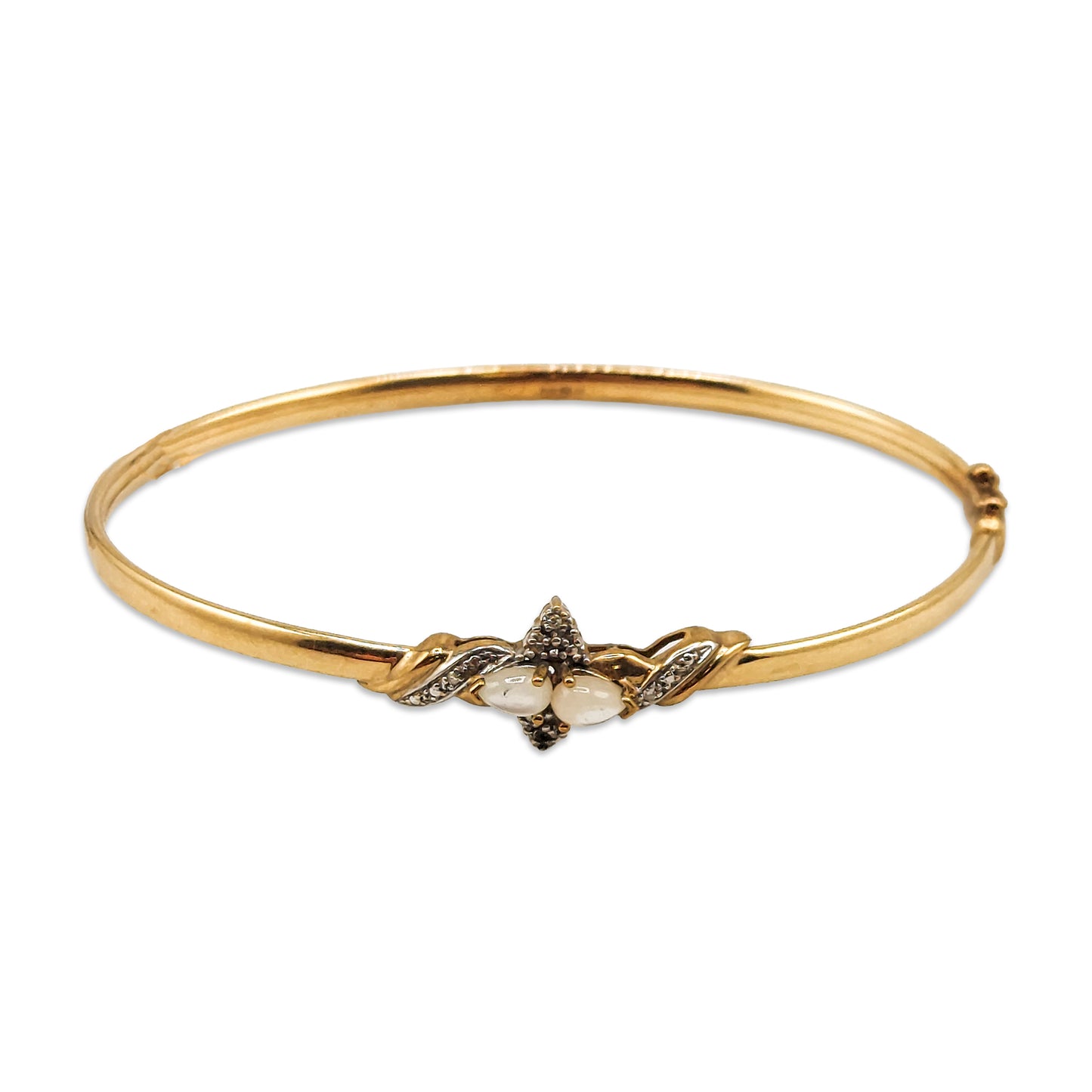 9KT Yellow Gold Pearl & Diamond Bangle 4.31GM – Elegant Designer Pearl Gold Bracelet