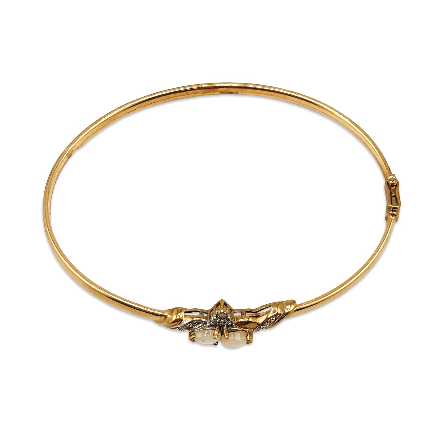 9KT Yellow Gold Pearl & Diamond Bangle 4.31GM – Elegant Designer Pearl Gold Bracelet