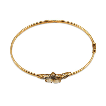 9KT Yellow Gold Pearl & Diamond Bangle 4.31GM – Elegant Designer Pearl Gold Bracelet