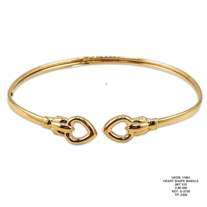 9KT Yellow Gold Heart Shape Bangle 2.86GM – Elegant Lightweight Heart Design Bracelet