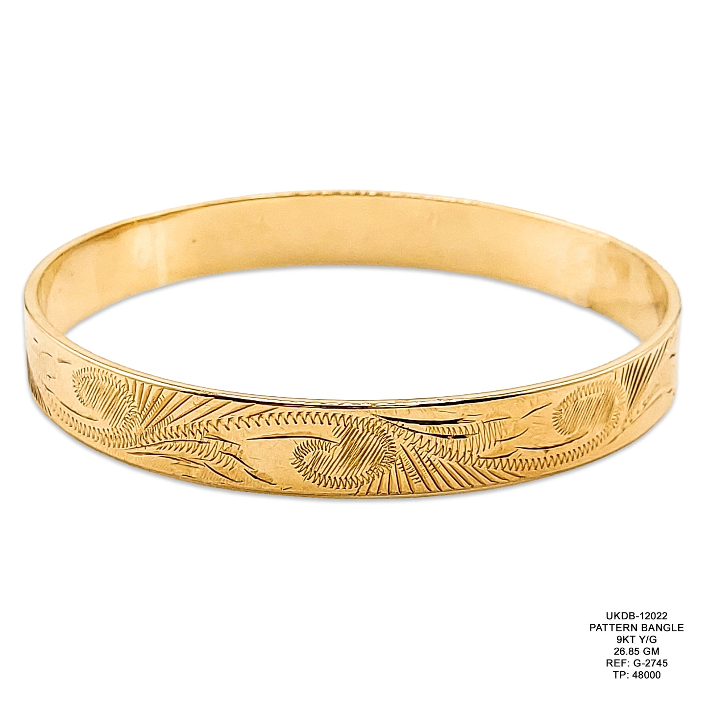 9KT Yellow Gold Pattern Bangle 26.85GM – Elegant Designer Gold Bracelet