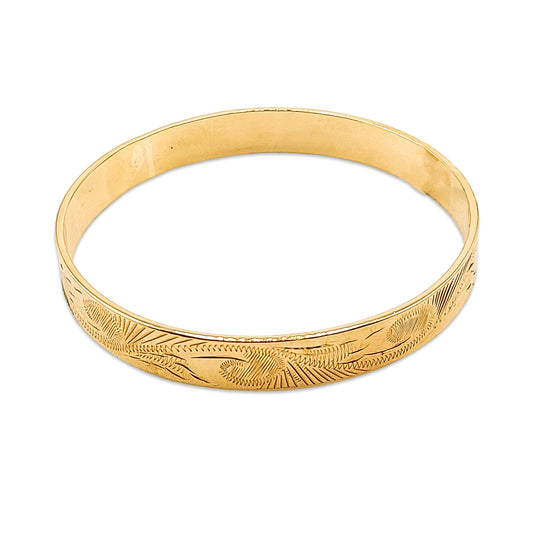 9KT Yellow Gold Pattern Bangle 26.85GM – Elegant Designer Gold Bracelet