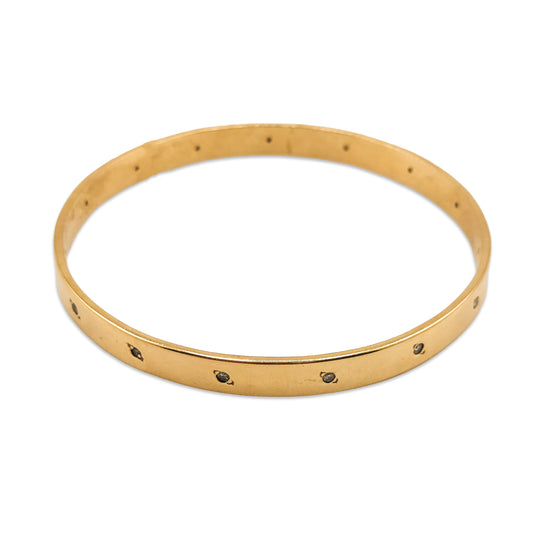 9KT Yellow Gold Solid Diamond Design Bangle 26.04GM – Luxury Gold Bracelet