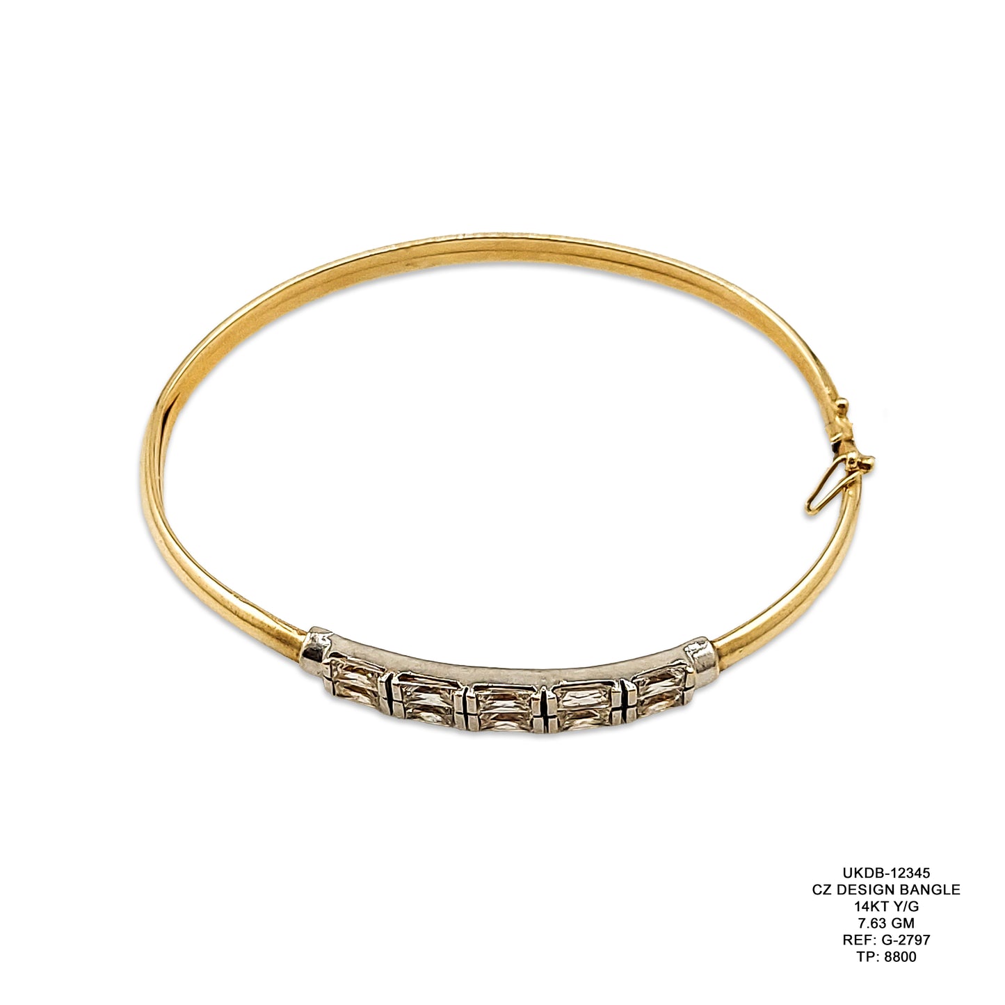 14KT Yellow Gold CZ Design Bangle 7.63GM – Elegant Cubic Zirconia Gold Bracelet