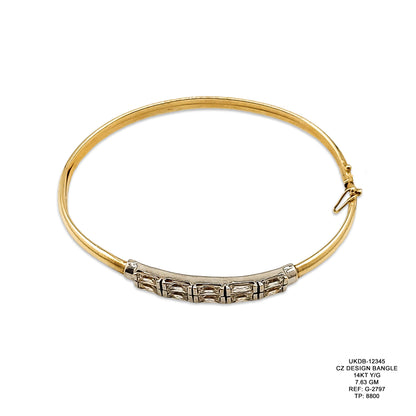 14KT Yellow Gold CZ Design Bangle 7.63GM – Elegant Cubic Zirconia Gold Bracelet