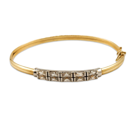 14KT Yellow Gold CZ Design Bangle 7.63GM – Elegant Cubic Zirconia Gold Bracelet