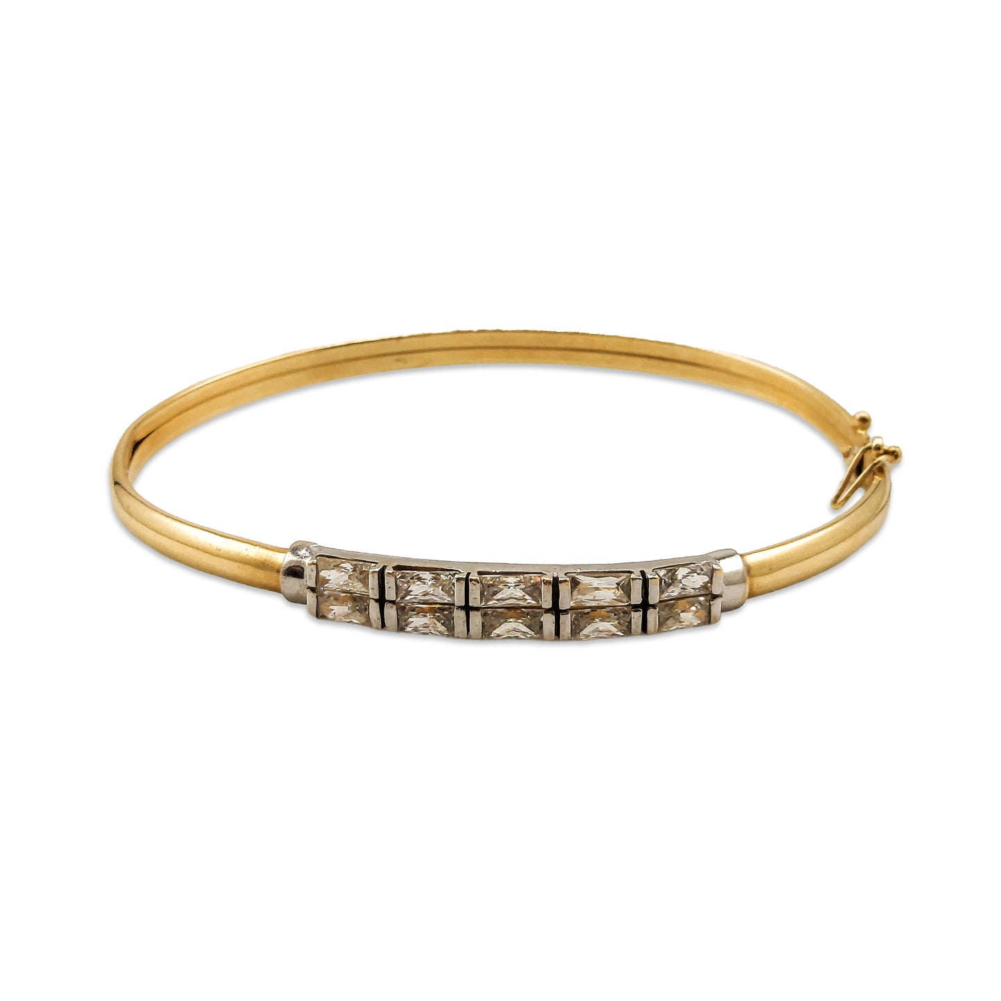 14KT Yellow Gold CZ Design Bangle 7.63GM – Elegant Cubic Zirconia Gold Bracelet