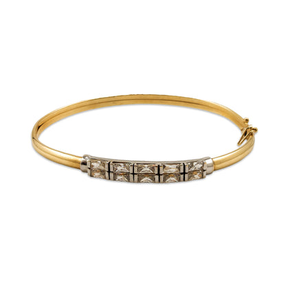 14KT Yellow Gold CZ Design Bangle 7.63GM – Elegant Cubic Zirconia Gold Bracelet