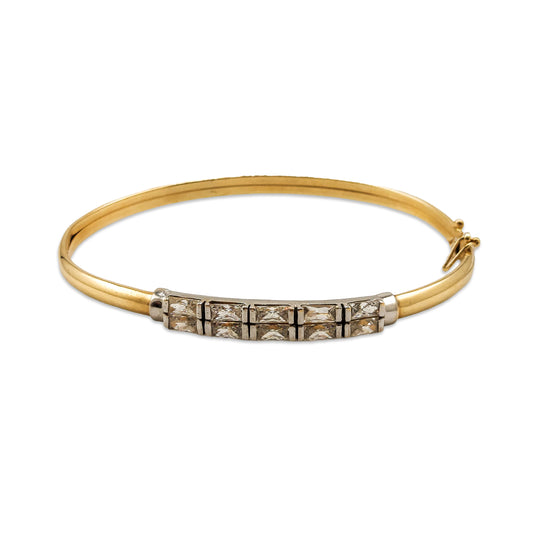 14KT Yellow Gold CZ Design Bangle 7.63GM – Elegant Cubic Zirconia Gold Bracelet
