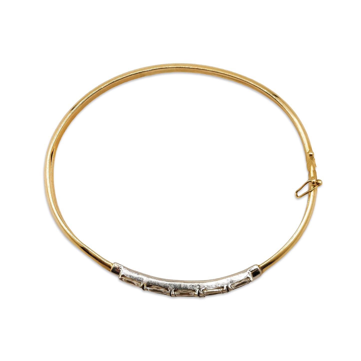 14KT Yellow Gold CZ Design Bangle 7.63GM – Elegant Cubic Zirconia Gold Bracelet
