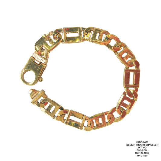 Designer Figaro Bracelet in 9KT Yellow Gold | Luxury Gold Bracelet 35.56 GM