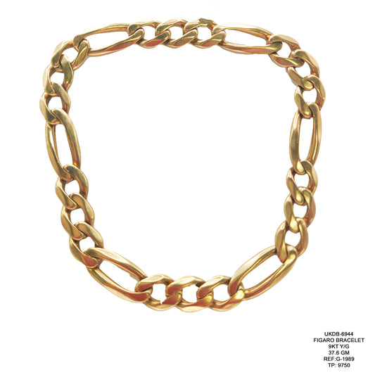Figaro Bracelet in 9KT Yellow Gold | Premium Gold Figaro Bracelet 37.6 GM