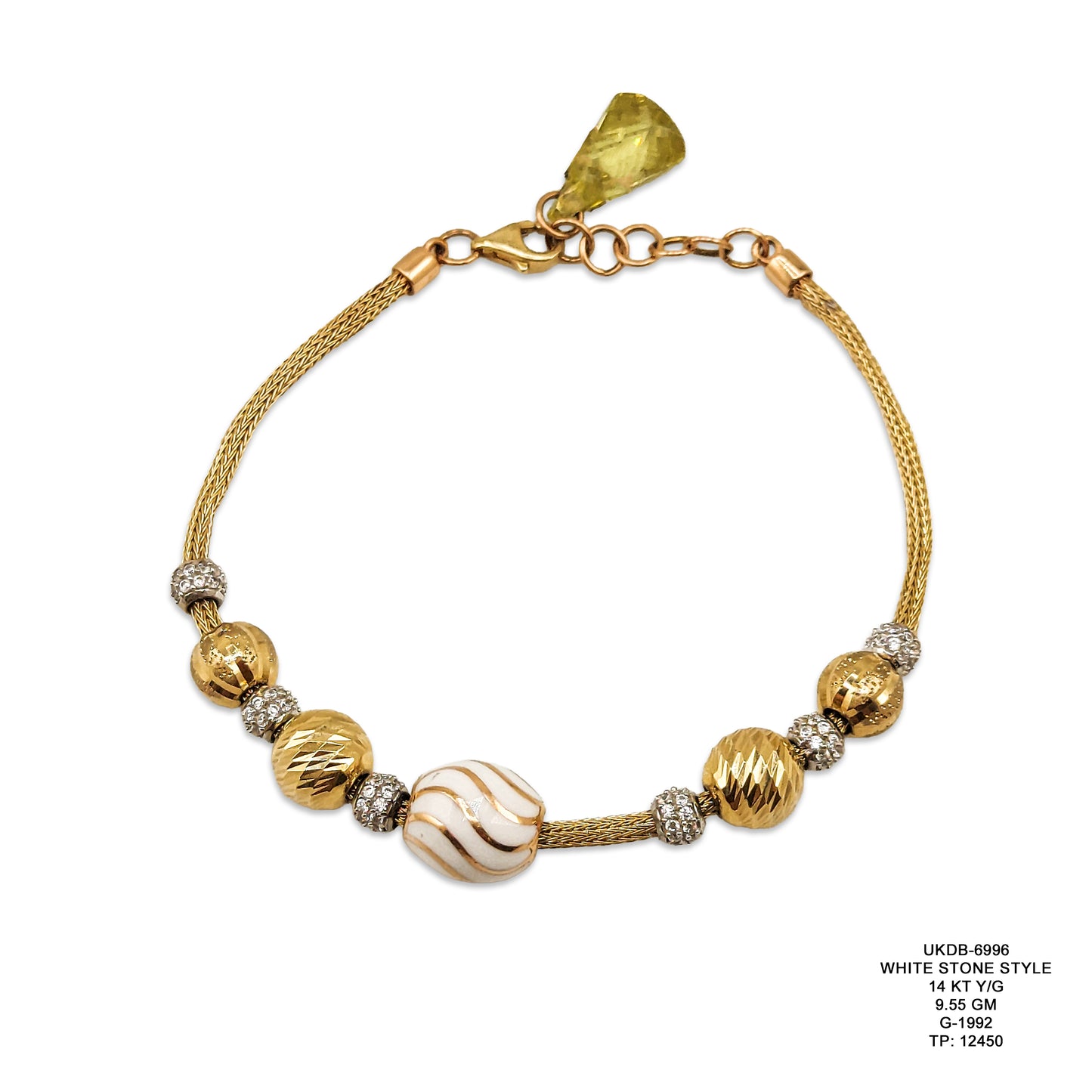 14KT Yellow Gold White Stone Style Bracelet 9.55GM – Elegant Designer Gold Jewelry