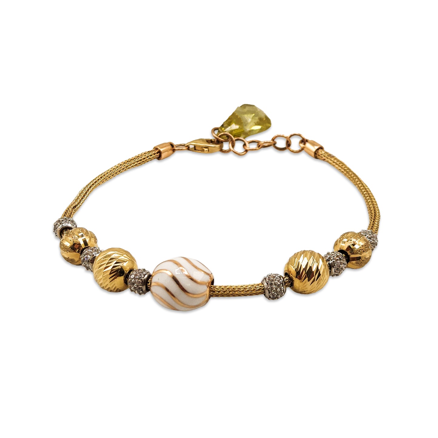 14KT Yellow Gold White Stone Style Bracelet 9.55GM – Elegant Designer Gold Jewelry