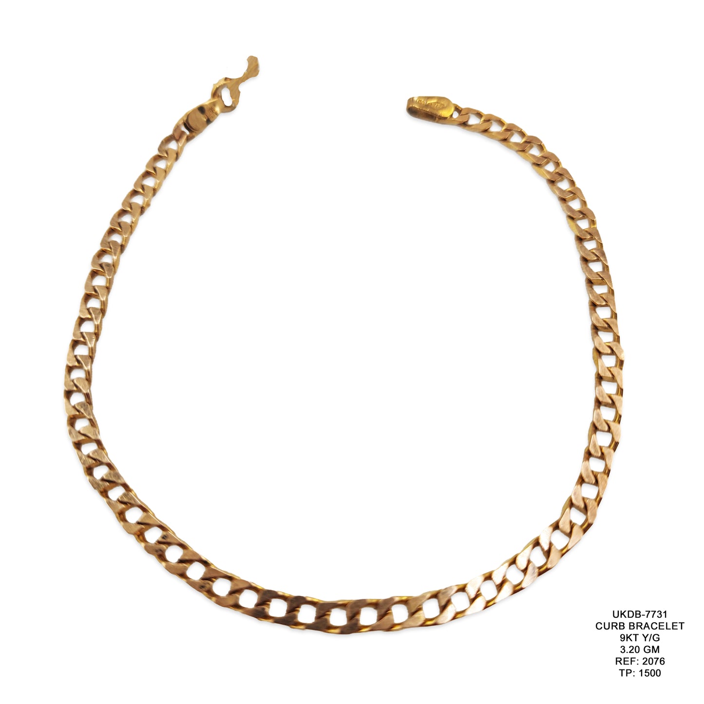 9KT Yellow Gold Curb Bracelet 3.20GM – Classic Elegant Lightweight Gold Link Bracelet