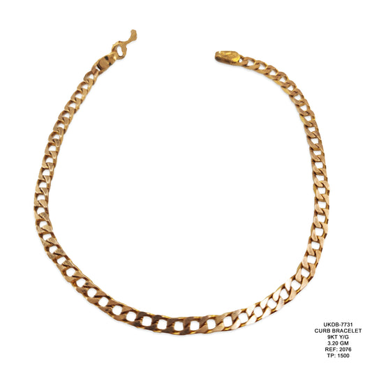 9KT Yellow Gold Curb Bracelet 3.20GM – Classic Elegant Lightweight Gold Link Bracelet