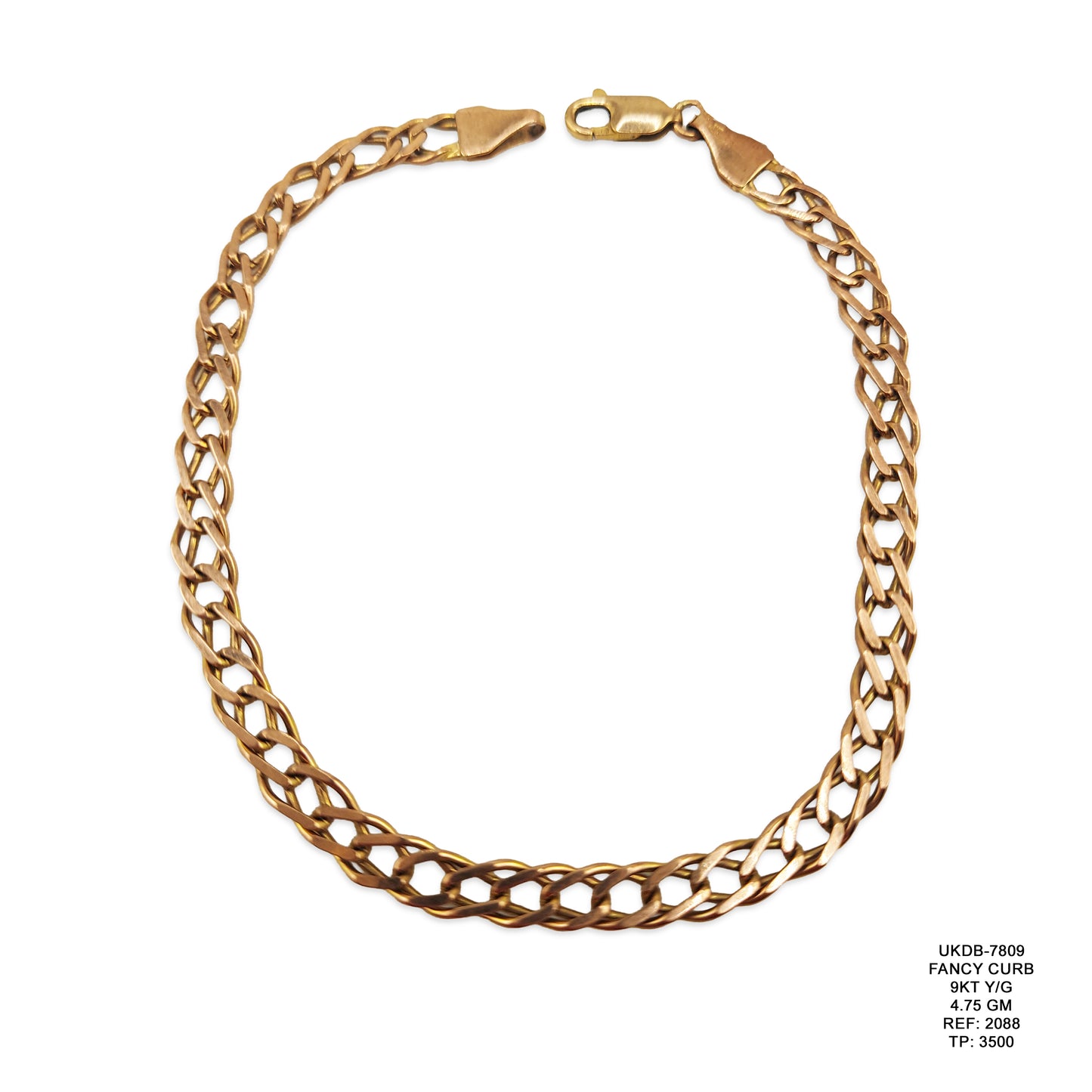 9KT Yellow Gold Fancy Curb Bracelet 4.75GM – Elegant Designer Gold Link Bracelet