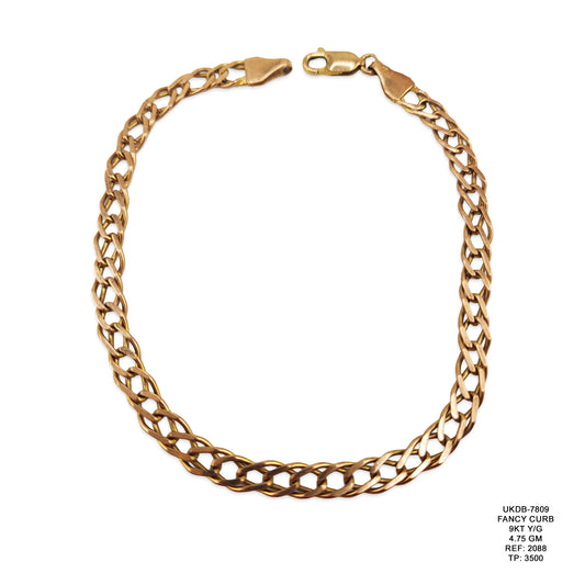 9KT Yellow Gold Fancy Curb Bracelet 4.75GM – Elegant Designer Gold Link Bracelet