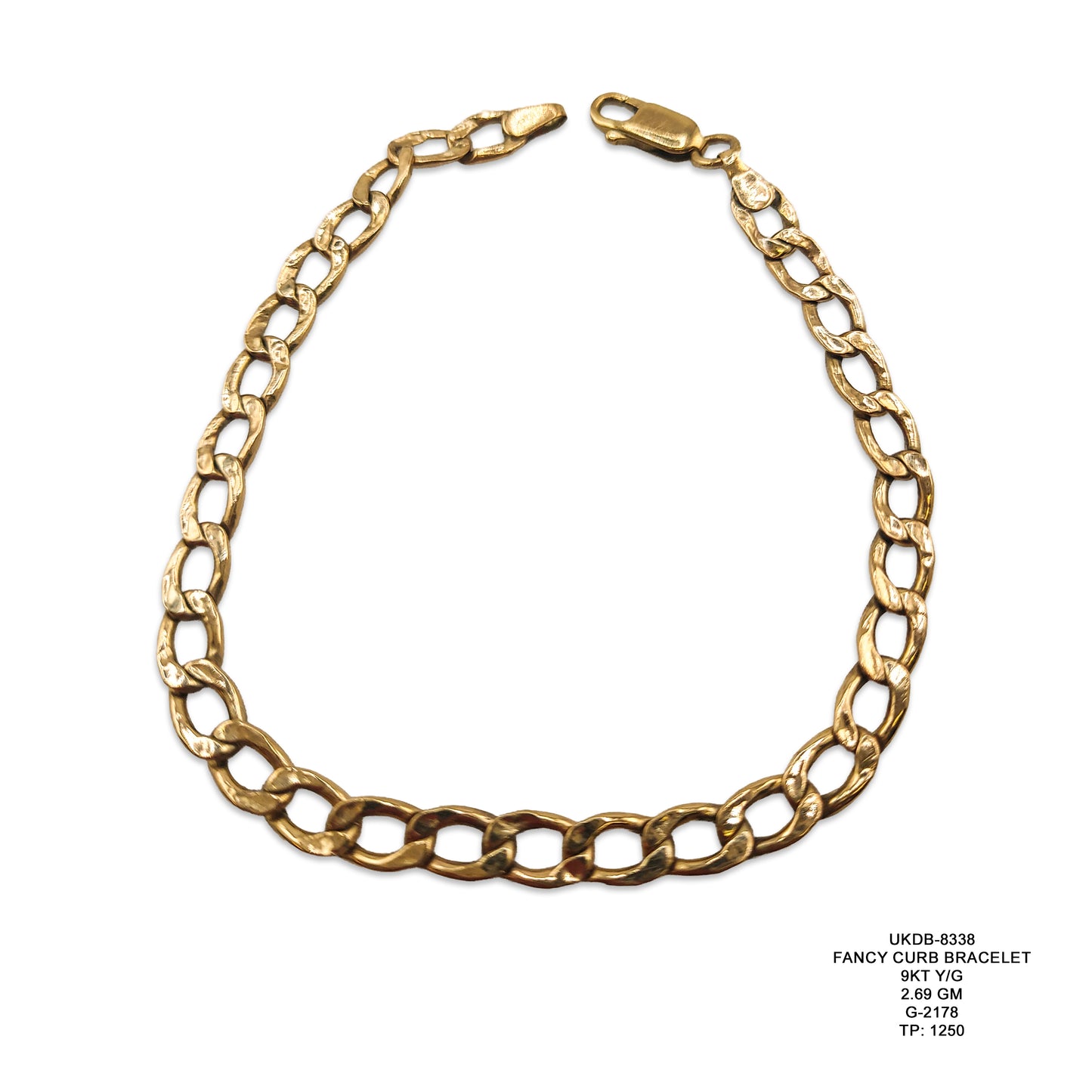 9KT Yellow Gold Fancy Curb Bracelet 2.69GM – Elegant Lightweight Gold Link Bracelet