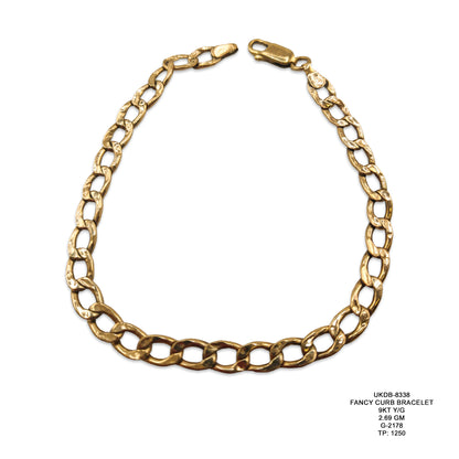 9KT Yellow Gold Fancy Curb Bracelet 2.69GM – Elegant Lightweight Gold Link Bracelet