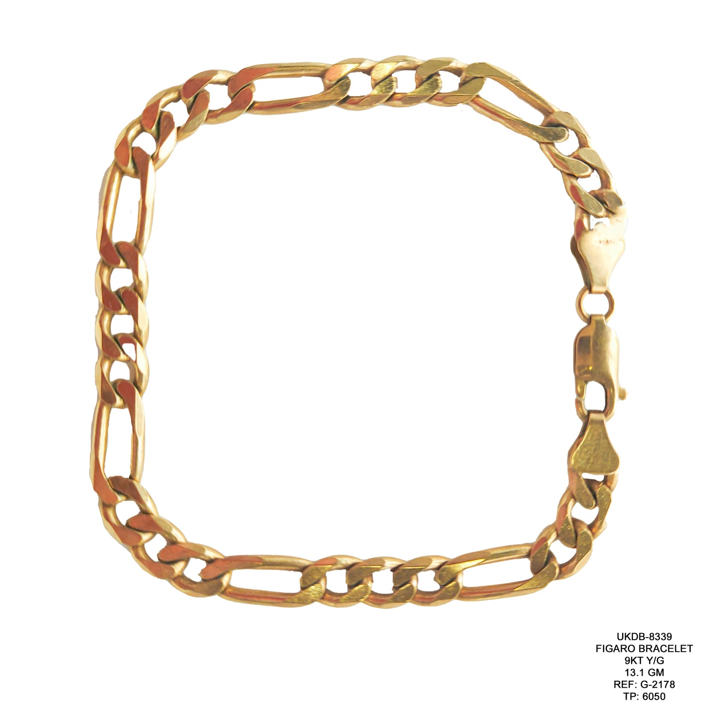 Figaro Bracelet in 9KT Yellow Gold | Elegant Gold Figaro Bracelet 13.1 GM