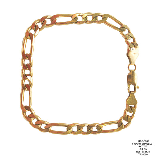 Figaro Bracelet in 9KT Yellow Gold | Elegant Gold Figaro Bracelet 13.1 GM