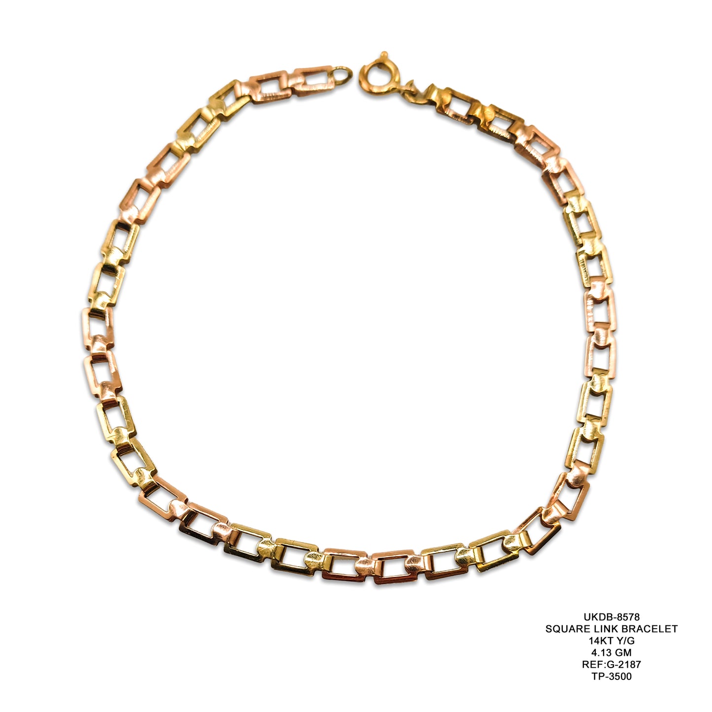 14KT Yellow Gold Square Link Bracelet 4.13GM – Elegant Designer Gold Bracelet