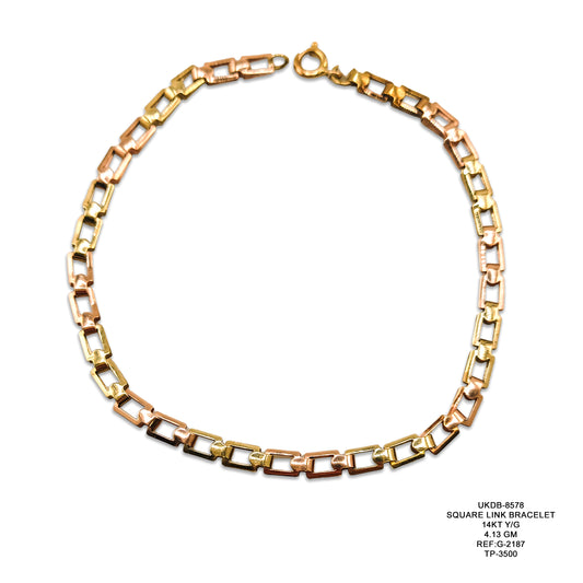 14KT Yellow Gold Square Link Bracelet 4.13GM – Elegant Designer Gold Bracelet