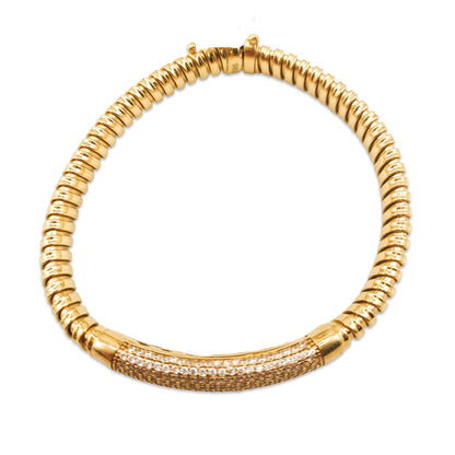 14KT Yellow Gold CZ Bangle 19.43GM – Elegant Diamond-Cut Cubic Zirconia Bracelet